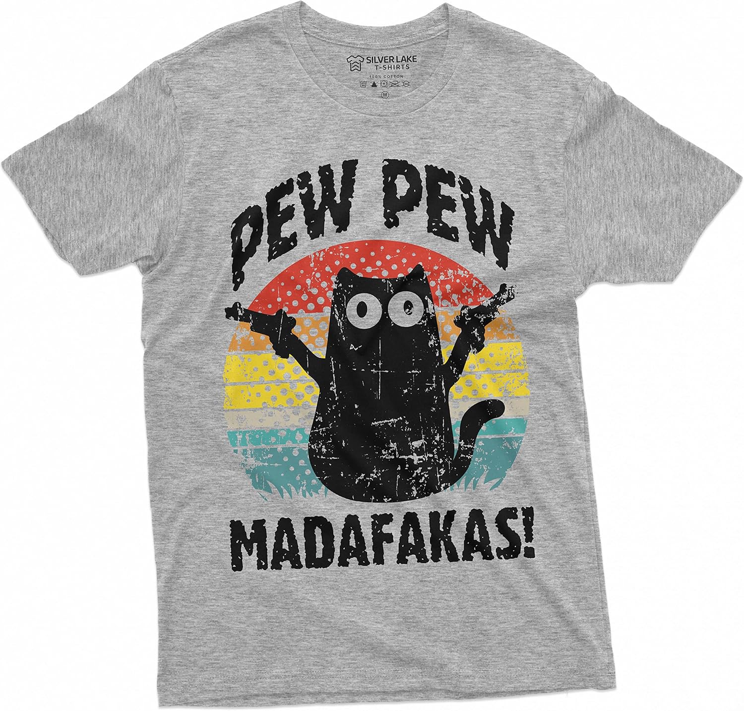 Funny Cat Pew Pew MADAFAKAS T-Shirt Cute Gangsta Cat Pet Halloween Tee Shirt S разноцветный