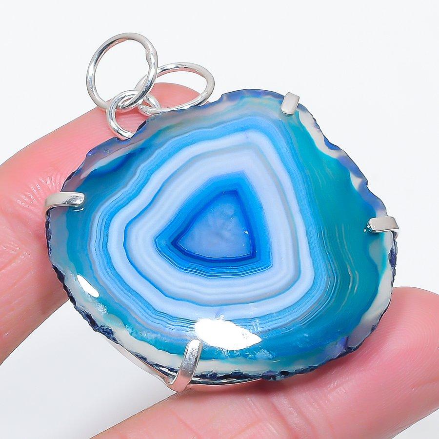 

Natural Blue Druzy Slice Gemstone 925 Sterling Silver Jewelry Pendant 2.13 Z0k81