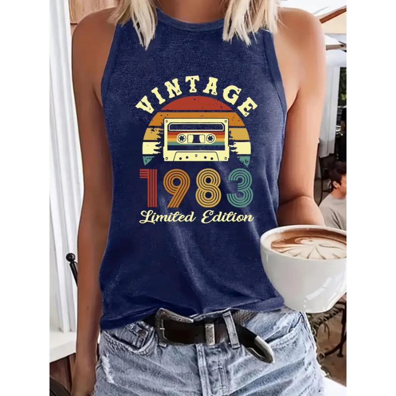 

1983 принтованный женский жилет с круглым вырезом, повседневный топ без рукавов на весну и лето XXL темно-синий