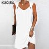 Fashion Summer Spring Solid Color Print Sleeveless V-Neck Casual Dresses