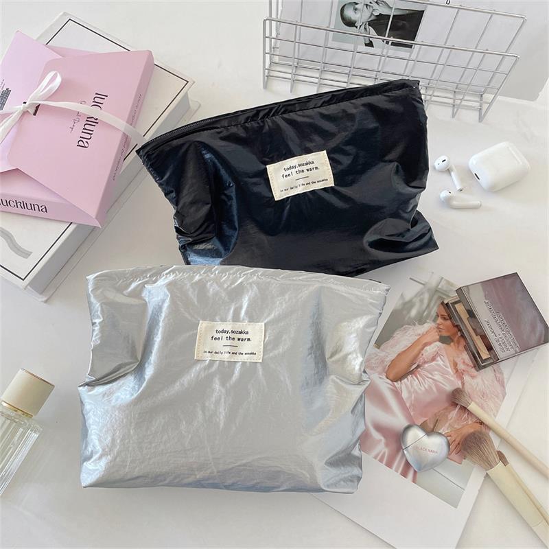 Girly Shiny Cosmetic Bag Large Capacity Travel Portable Women  Clutch Zipper Pouch Handbag Makeup Toiletries Storage Bags