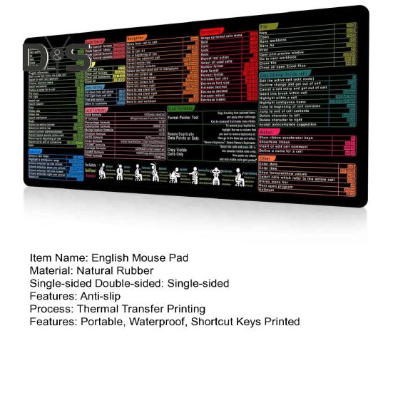 Alfombrilla de ratón portátil para ordenador, impermeable, para oficina, PowerPoint, Excel, Word, teclas de acceso directo, alfombrilla de escritorio antideslizante, accesorios para PC