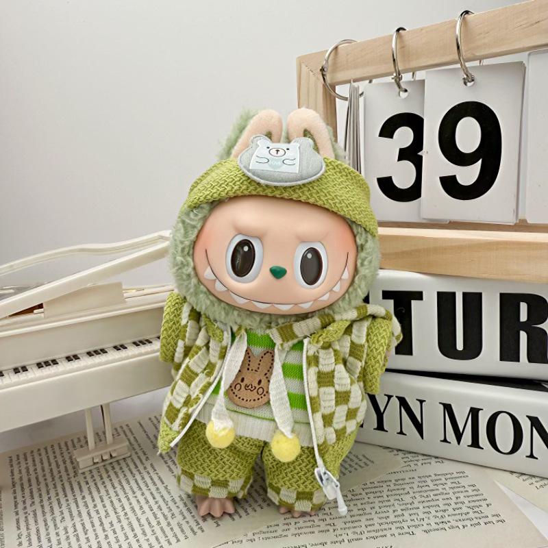 

Одежда для кукол Лабубу: Костюм с юбкой из плюша или винила 17 см, подходит для одного, двух и трех поколений Custom Green Set