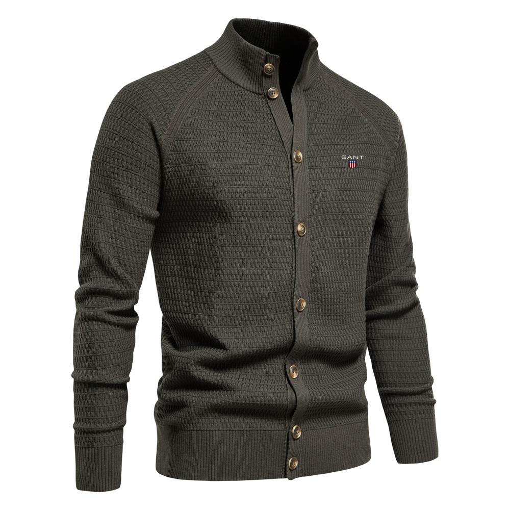 Gant Embroidered Autumn and Winter New Trend Solid Color Cardigan Men's Sweater Business High-quality Sweater Knitted Sweater