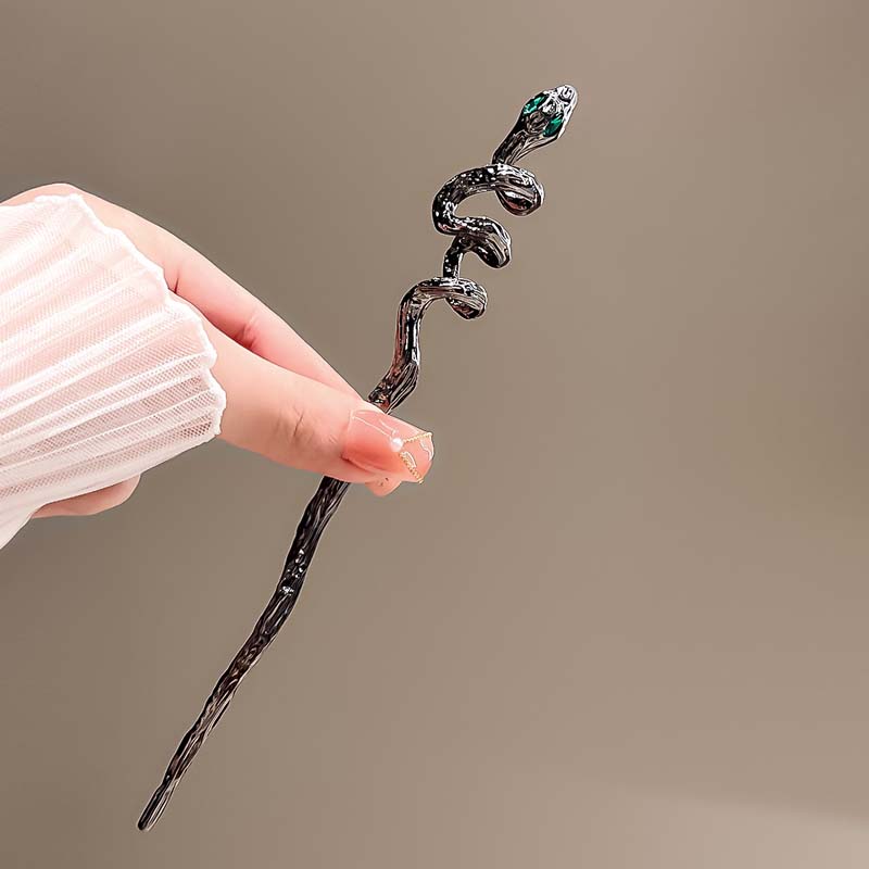 Punk Snake Hairpin Hair Sticks Rhinestones Irregular Texture Metal Vintage Headwear Hairstyle for Women Hair Accessories