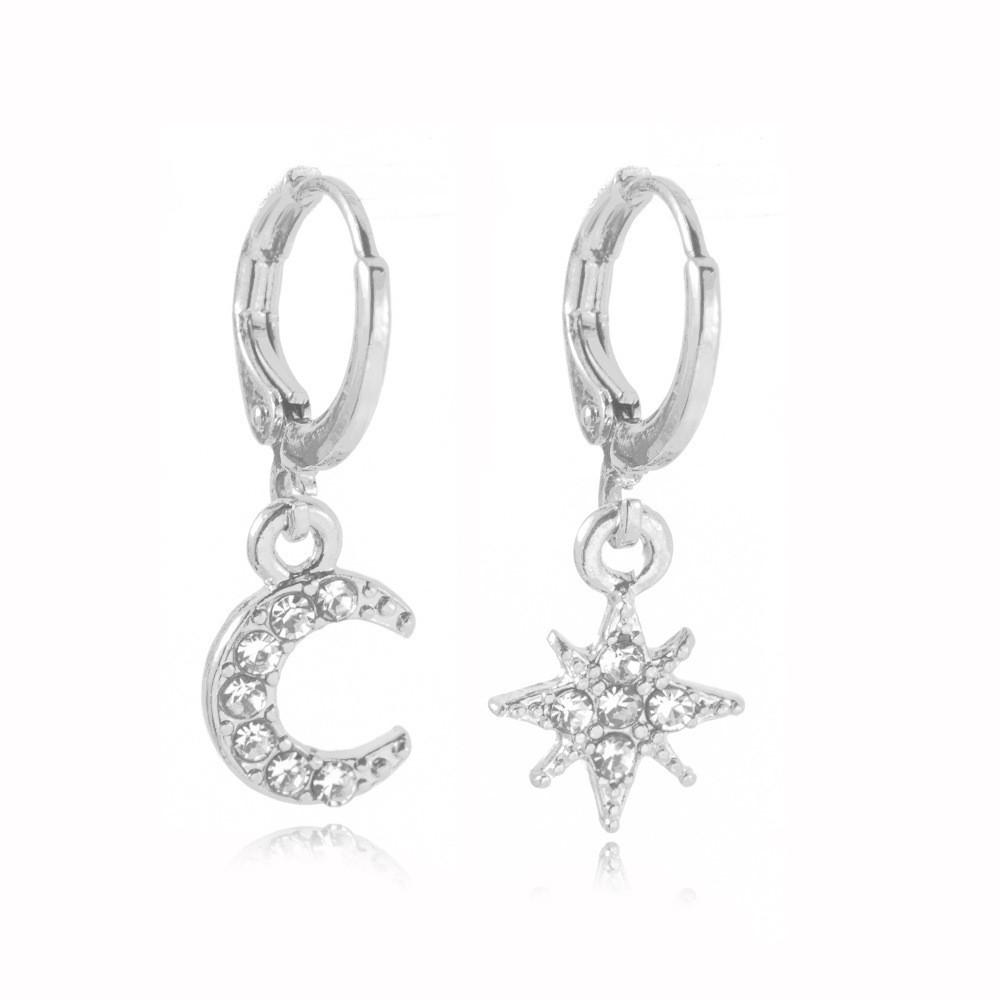 Trendy Star Geometric And Moon Earrings Alloy Jewelry With Rhinestones Women For