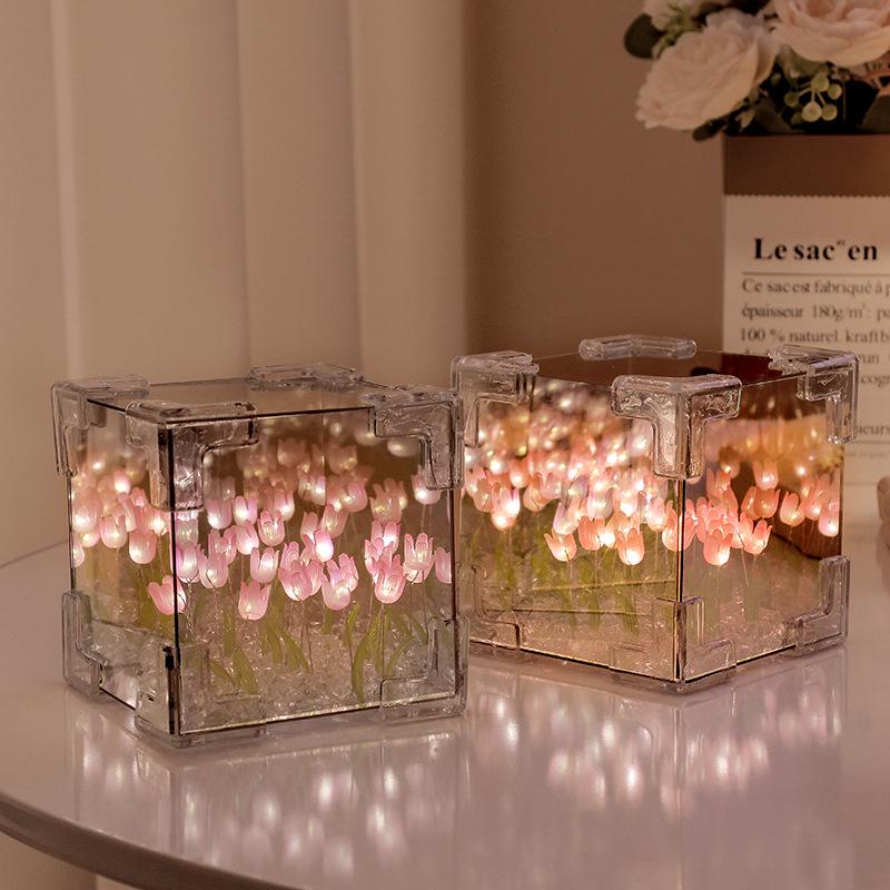Lampe de Nuit Tulipe Cube Magique DIY Fait Main - Ornement Décoratif pour la Maison & Cadeau de Festival