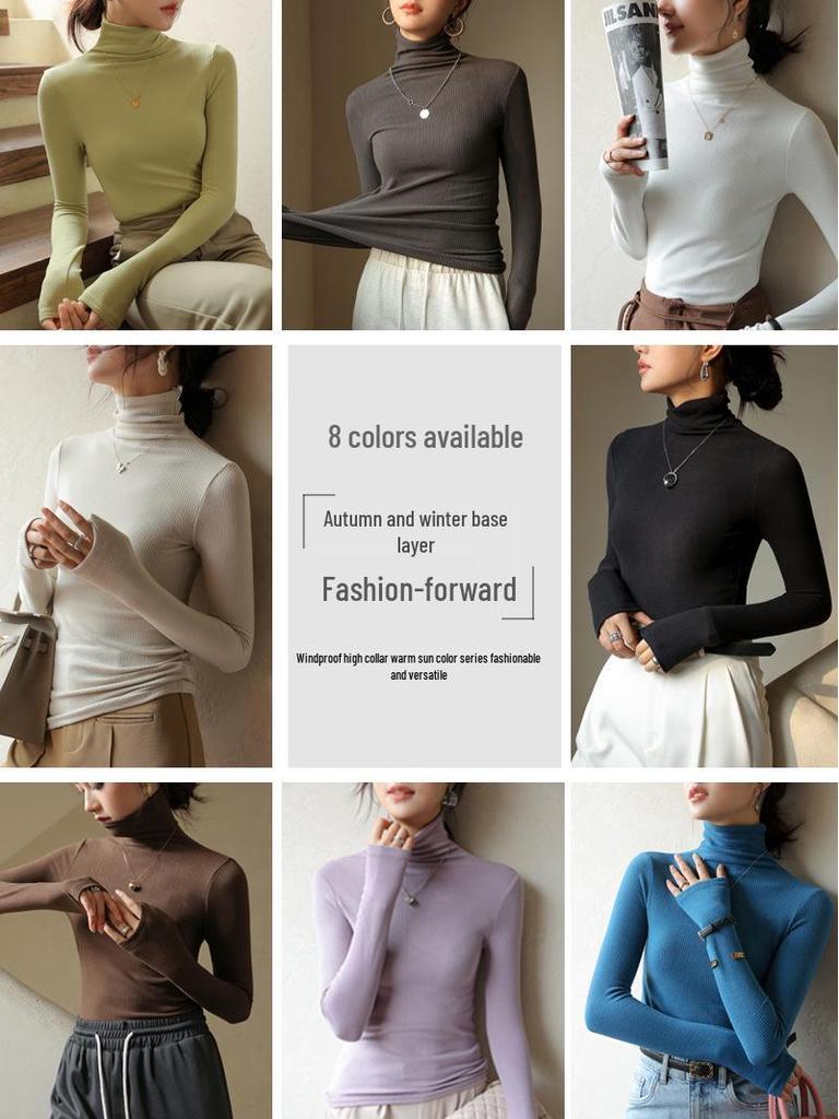 Velvet High-Neck Turtleneck Long-Sleeve Women's Shirt - Trendy Black Top for 2024 Spring, Autumn, and Winter