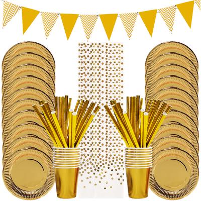Gold Party Einweggeschirr Set Pappteller Becher Servietten für Geburtstag Hochzeit Junggesellenabschied Party Dekoration Babyparty
