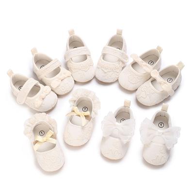Baby Girls Princess Shoes, Soft Bow Embroidery Flower Non-slip First Walker Shoes Toddler Shoes 0-18M