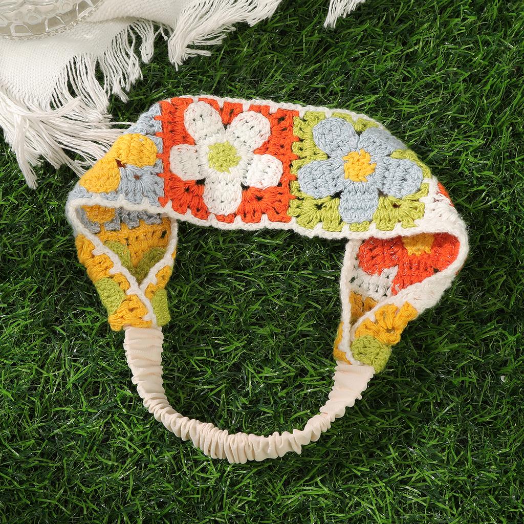 Bohemian Elastic Crochet Turban Hair Bands Vintage Bright Hair Scarf For Women Flower Knit Holiday Headband Hair Accessories