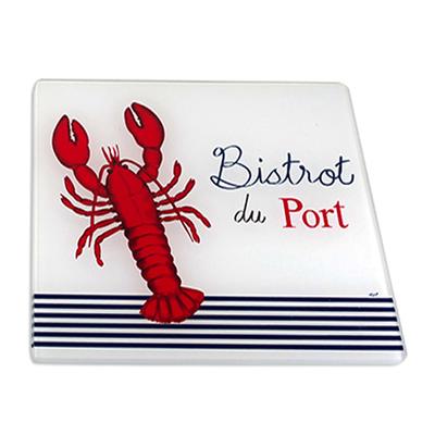 [A2465] - Glass Coaster 'Bistrot Du Port' Red Blue White (lobster) - 20x20cm