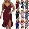 Fashion Women's Loose Sexy V-Neck Color Ruffle Hip Sleeveless Dress