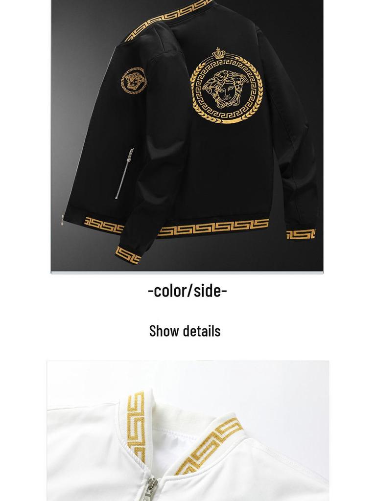 Trendy Men's Embroidered Fashion Jacket - Light Luxury Spring/Autumn Baseball Jacket for Middle-Aged and Young Men