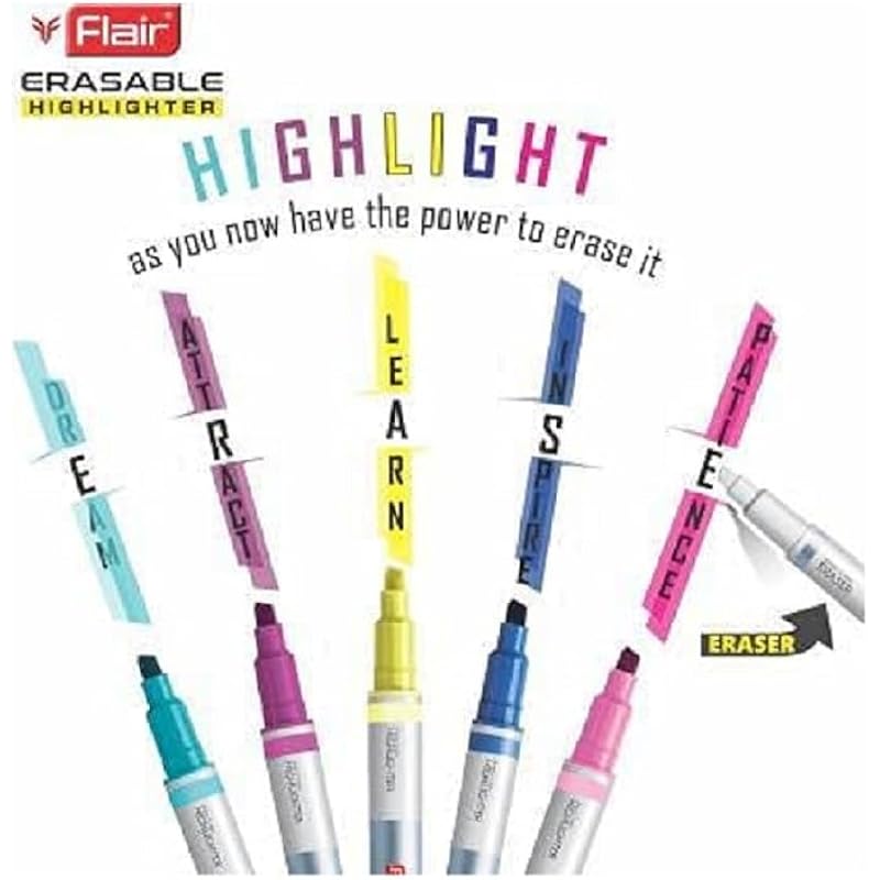 

FLAIR Creative Series Erasable Chisel Point 1 to 4 mm Highlighter Blister Pack | Easily Erase What You Highlight | Non T 15