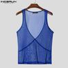 INCERUN Men Deep V Neck Sleeveless See Through Mesh Sheer Tank Tops