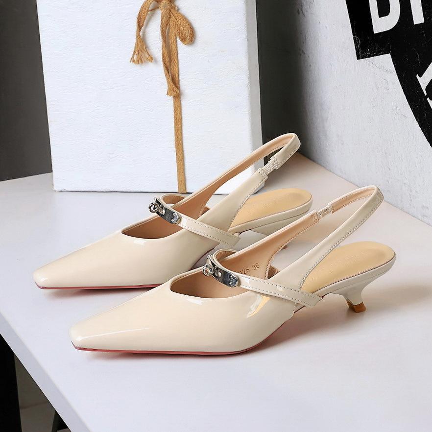 

Windtip low heel single shoes women s thin heel patent leather one-word buckle after empty rear buckle sexy women s shoes 40