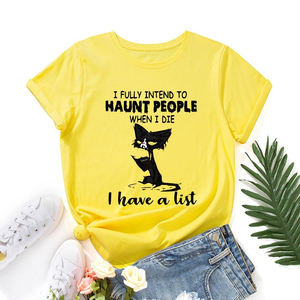 Learning Cats Cotton T-Shirt Short Sleeve Round Neck Women 2d Print Tops