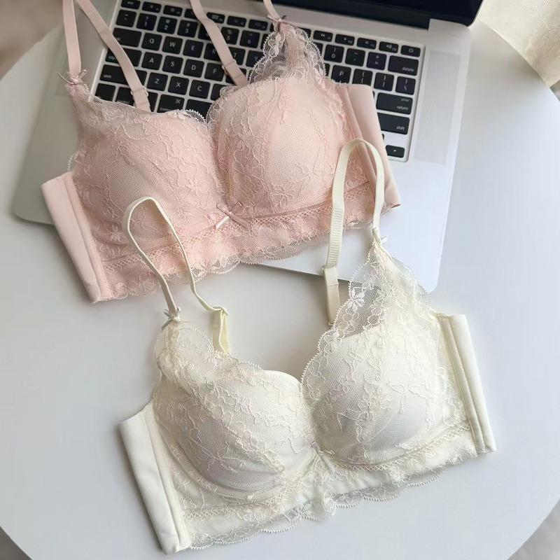 New Lace Modal Skin-friendly No Steel Rim Gathering Underwear Comfortable Small Breasts Show Big Bra Red Wedding Life