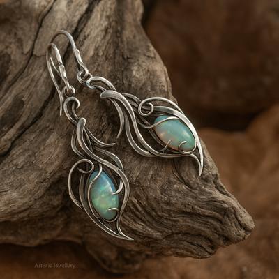 A Pair Silver Color Pendant Earrings Opal Pendant Bohemian Style Silver Color Earrings Elegant Elegant Jewelry Special Occasions
