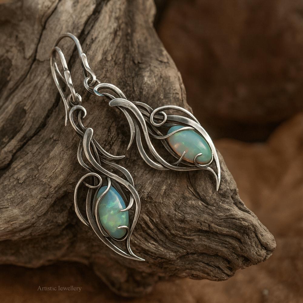 A Pair Silver Color Pendant Earrings Opal Pendant Bohemian Style Silver Color Earrings Elegant Elegant Jewelry Special Occasions
