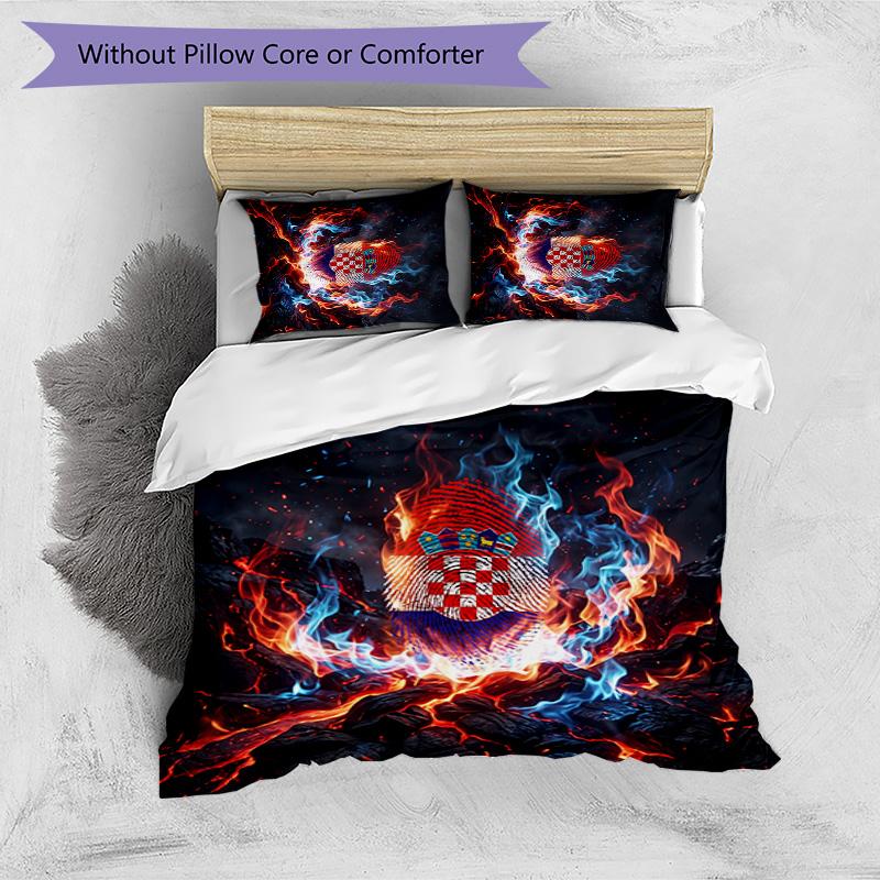 Croatia Football Printed Bedding 3 Piece Set Cozy Breathable Bed Cover Set as Housewarming Holiday Gift