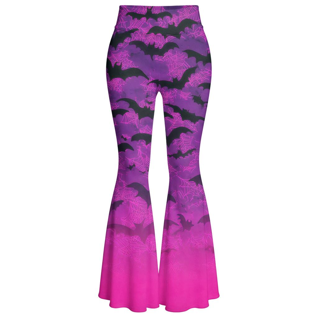 Women Casual Halloween Printed Flared Yoga Pants High Waist Stretch Bell Bottom Trousers for Fitness and Everyday Wear