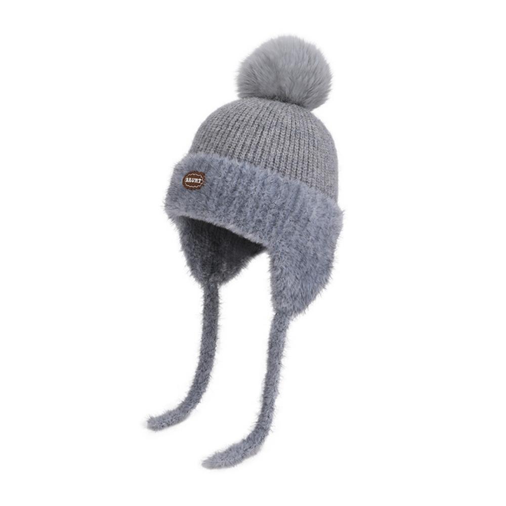 Kids Winter Knitted Earflap Hat with Pom Pom, Plush Lining and Long Ties, Warm Windproof Polyester Cap for Ages 4–10Years