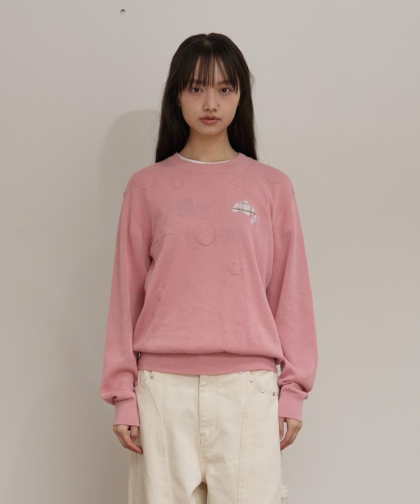 WAIKEI Dolphin Check Applique Crewneck Knit Pink