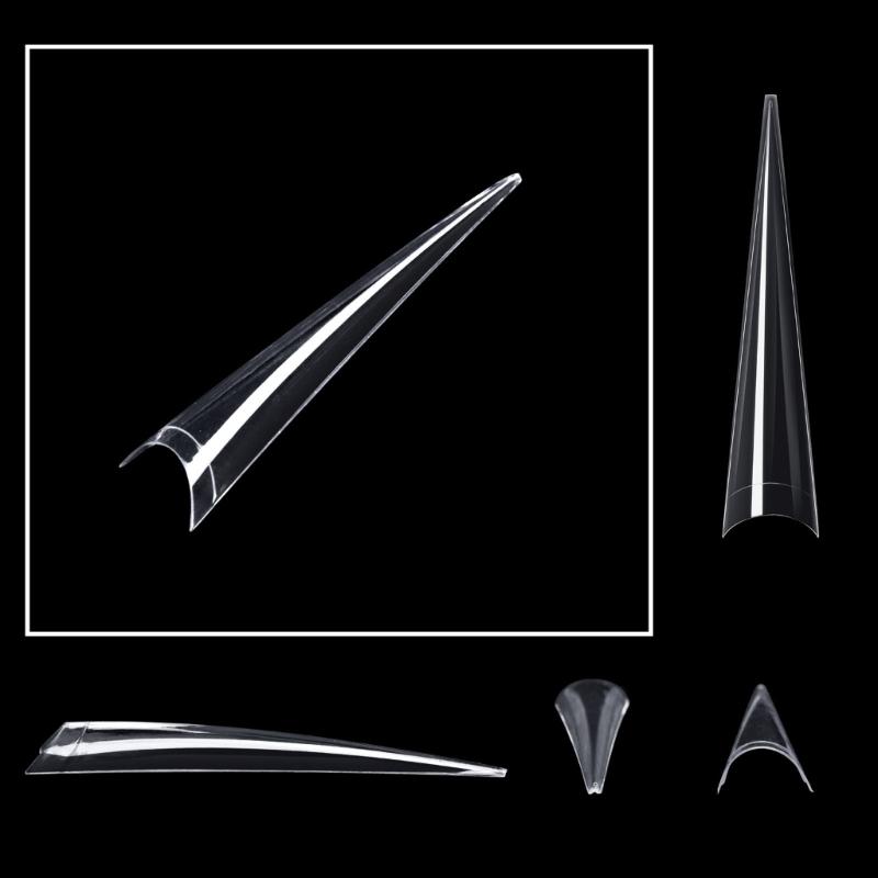 300/500pcs Stiletto Nail Tips Acrylic-Nails Long False Nails Clear/Natural Fake-Nails Half Coverage False Nail Tips