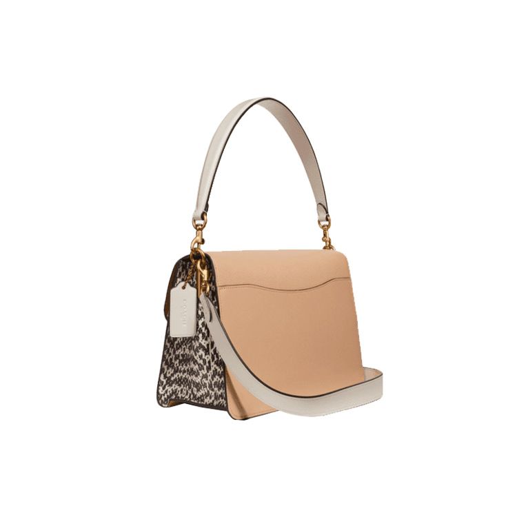 Coach Tabby 28 Color Block Classic C Buckle Leather And Snake Skin Detail Shoulder Bag Women Shoulder Bag Khaki Chalk-White 75800-B4L7M