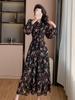 Korean Style Floral Ruffled Dress - Sweet Vacation, Waist-Cinching, Long Frilly Edge Design