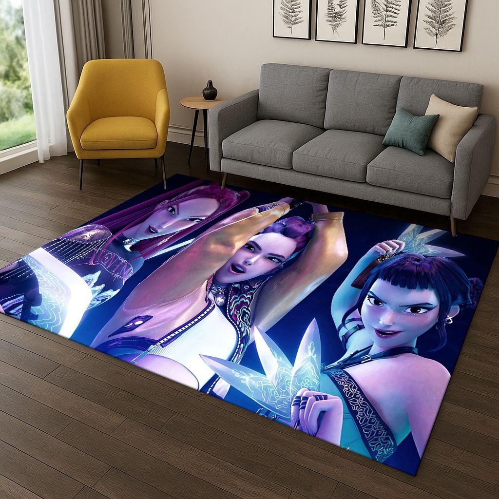 Tappeto Kpop Demon Hunters Rumi Mira Zoey Music Cartoon per Camera da Letto Soggiorno Divano Decorazione Casa, Tappetino Antiscivolo Regalo