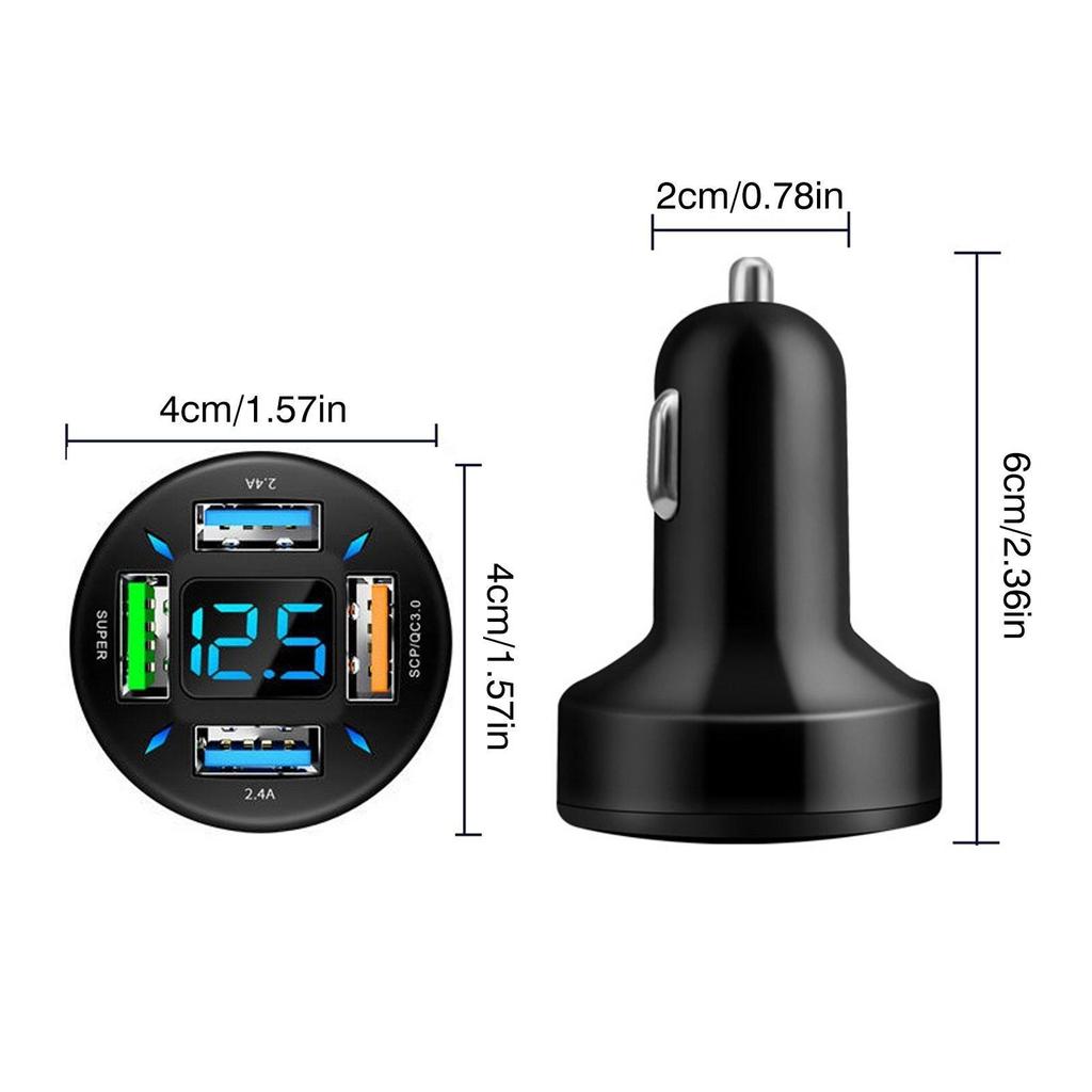 66W Car Charger Quick Charge Cigarette Lighter Adapter 4-Port USB A+USB C Fast Charging Phone Charger For IPhone