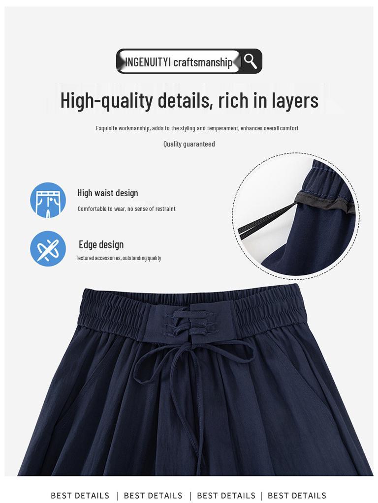 Women's Summer 2026 High-Waist Ice Silk Wide-Leg Pants - White Milk Puff Lazy Style