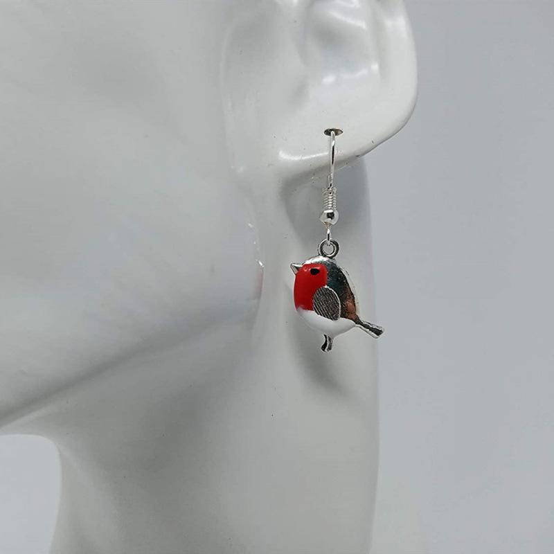 Enamel Alloy Bird Pendant Earrings