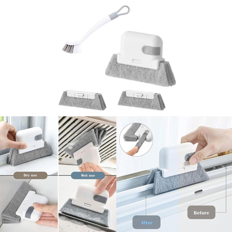 2 In 1 Window Brush, Wet and Dry Cleaning Brushes Window Grooves Cleaning Scrubber Tools Set