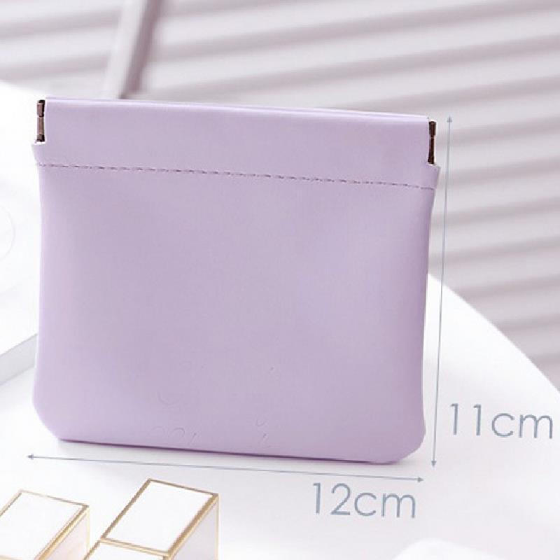 Leather Women Coin Purse Automatic Close Metal Shrapnel Mini Storage Bag Portable Lipstick Earbuds Card Key USB Solid Bag