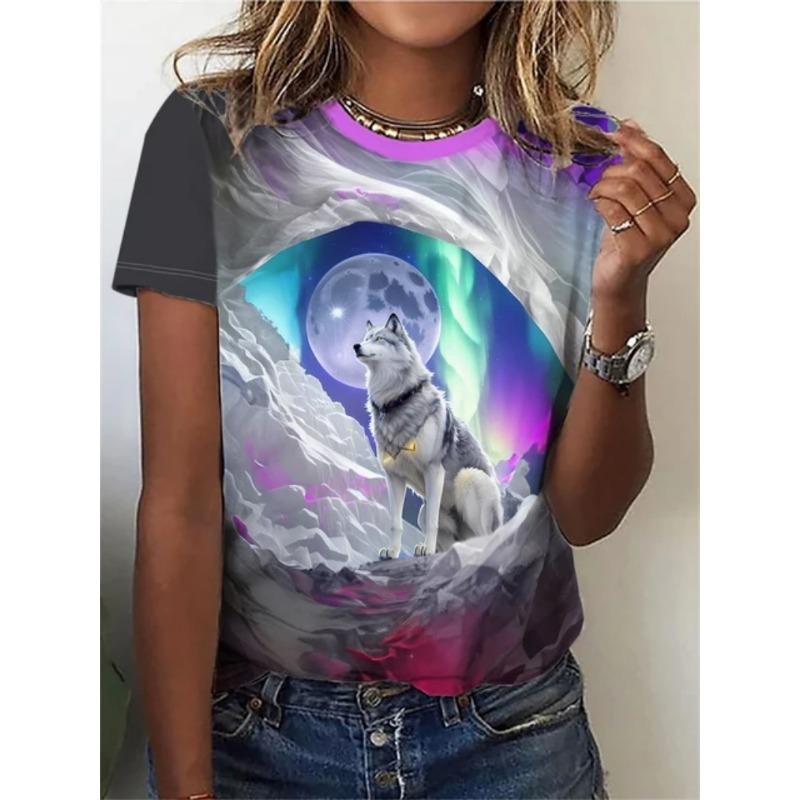 Women's Summer Fashion Casual Loose Plus Size Tiger 3D Printed Round Neck Short Sleeved T-shirt Top 6XL