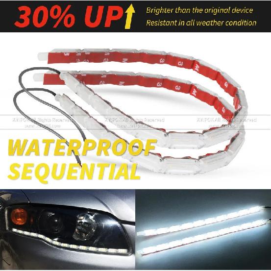 2PCS  LED DRL Car Flowing Light Flexible Waterproof Strip Auto Headlights for Car Driving Light 12V