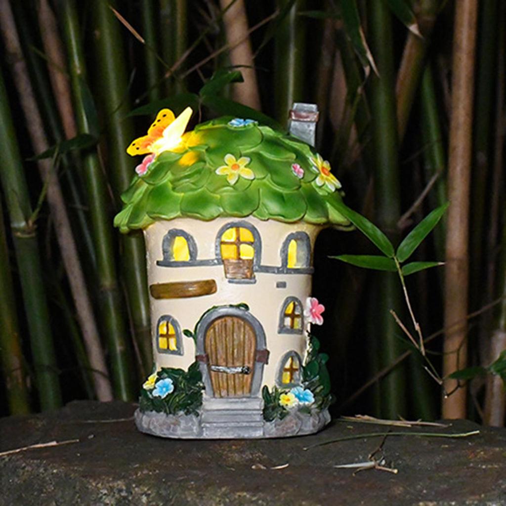 Statuie de casă cu flori de grădină, lumină de noapte, cadouri de casă nouă, figurină amuzantă din rășină solară