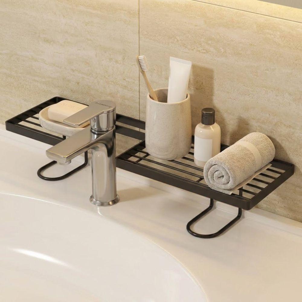 Water Drainage Bathroom Storage Rack Carbon Steel Integrated Faucet Storage Shelf Stable Mesh Design Sink Drying Rack Bathroom