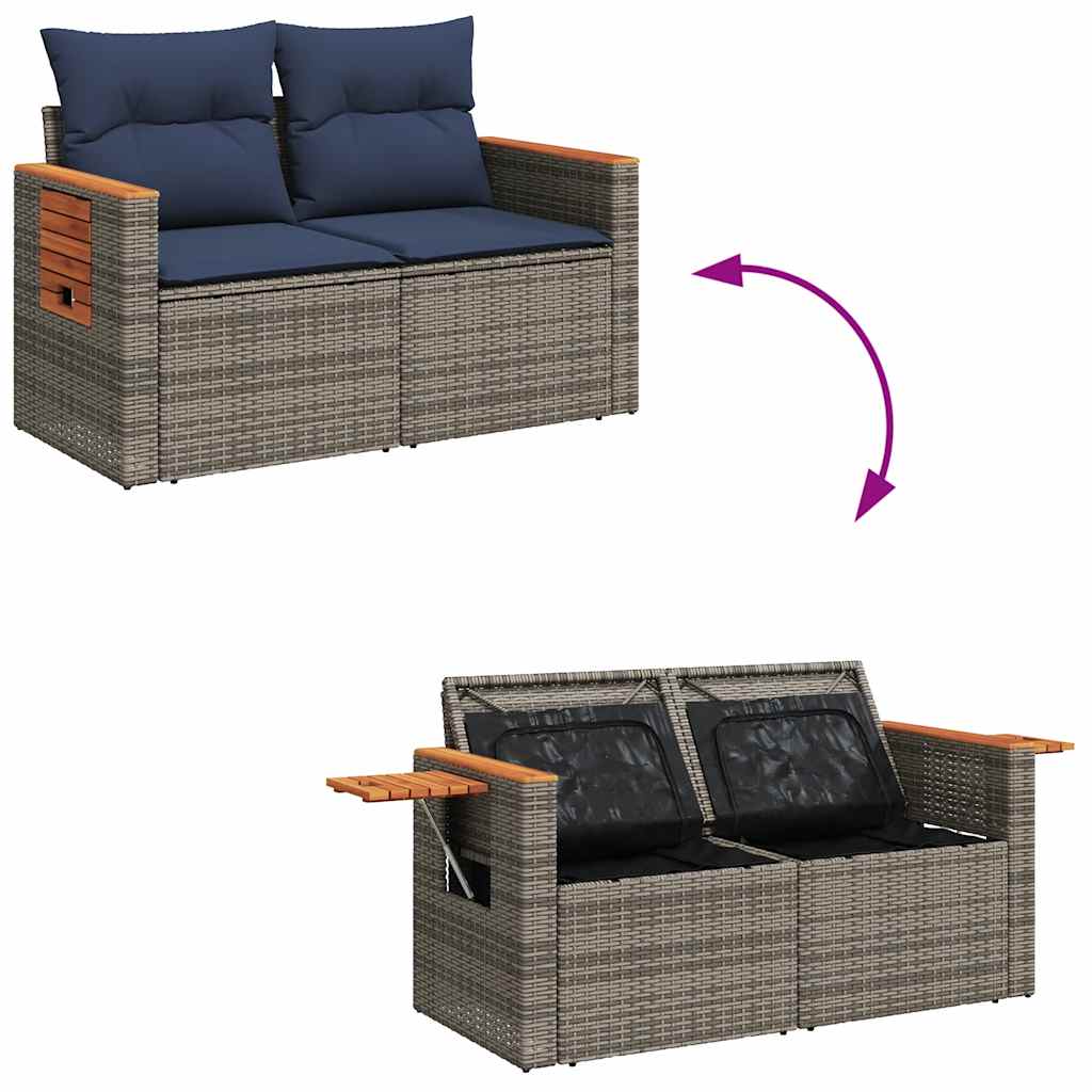6 Piece Garden Sofa Set with Cushions Gray Poly Rattan