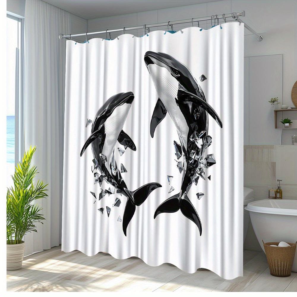 1pc Whale Ocean Theme Shower Curtain Modern Design Polyester Fabric Bathroom Decor Tub Divider Hanging Drape with 12 Hooks