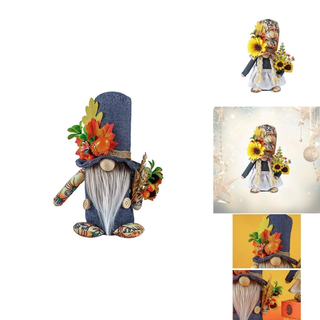 Thanksgiving Rudolph Plush Toy Pumpkin Harvest Festival Maple Leaf Faceless Dwarf Autumn Color Doll Figurine