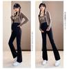 Onabebi Maternity Flared Pants with Bootcut Pregnancy Adjustable Beautiful Effect Black Pants, Slits, Trousers, Waist, Pockets, Line, Casual,