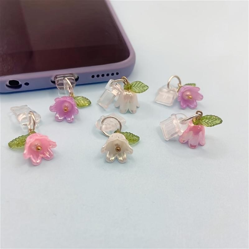 1 pieza Enchufe Antipolvo para Puerto de Carga de Teléfono Móvil con Hoja de Orquídea Campana Tridimensional, Colgante Decorativo con Perla Artificial/adecuado para IPhone/Tipo-C