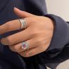 Korean-Japanese Vintage Iridescent Zircon Heart & Wave Adjustable Ring for Women