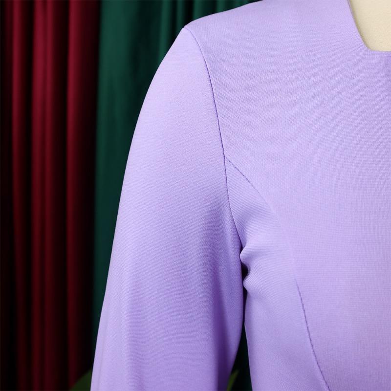 Übergröße Damen Elegantes Langarm-Quadratischer Ausschnitt Hohe Taille Bleistift-Midi-Kleid