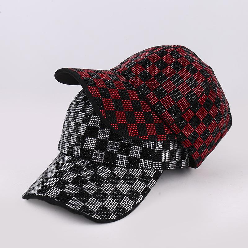 Source spot checkerboard hot diamond baseball cap women's summer daily versatile face small high ponytail cap
